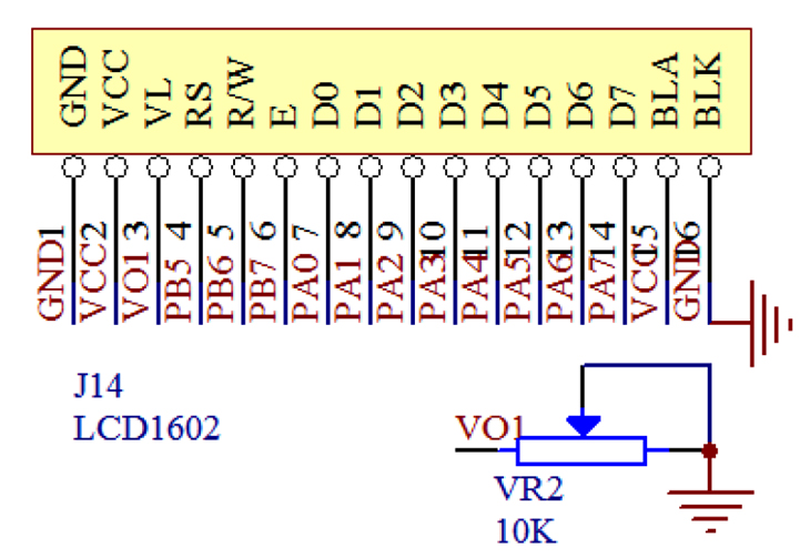 Схема для подключения ЖК-дисплея 16х2