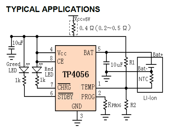 Схема включения микросхемы TP4056